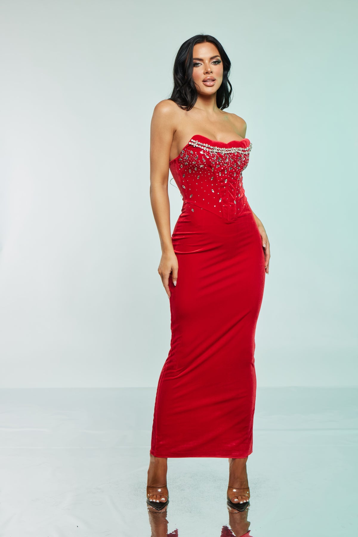 chinese dress ladies Blue Zone | Cecily Teddy Velvet Corset Maxi Dress
