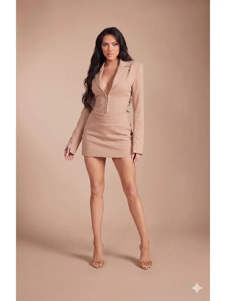 Tailored Hook-and-Eye Blazer Mini Dress