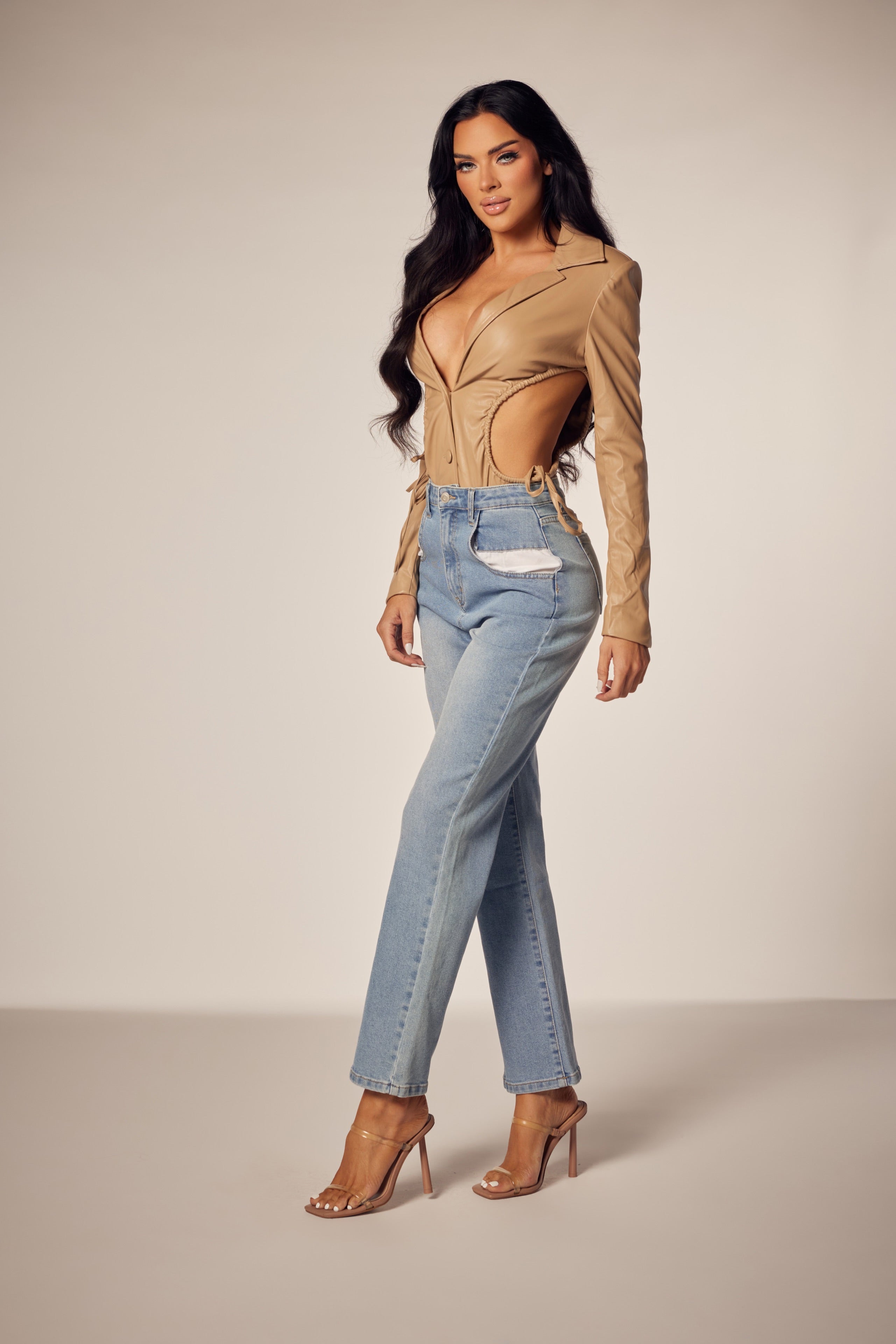 Faux Leather Cut Out Bodysuit