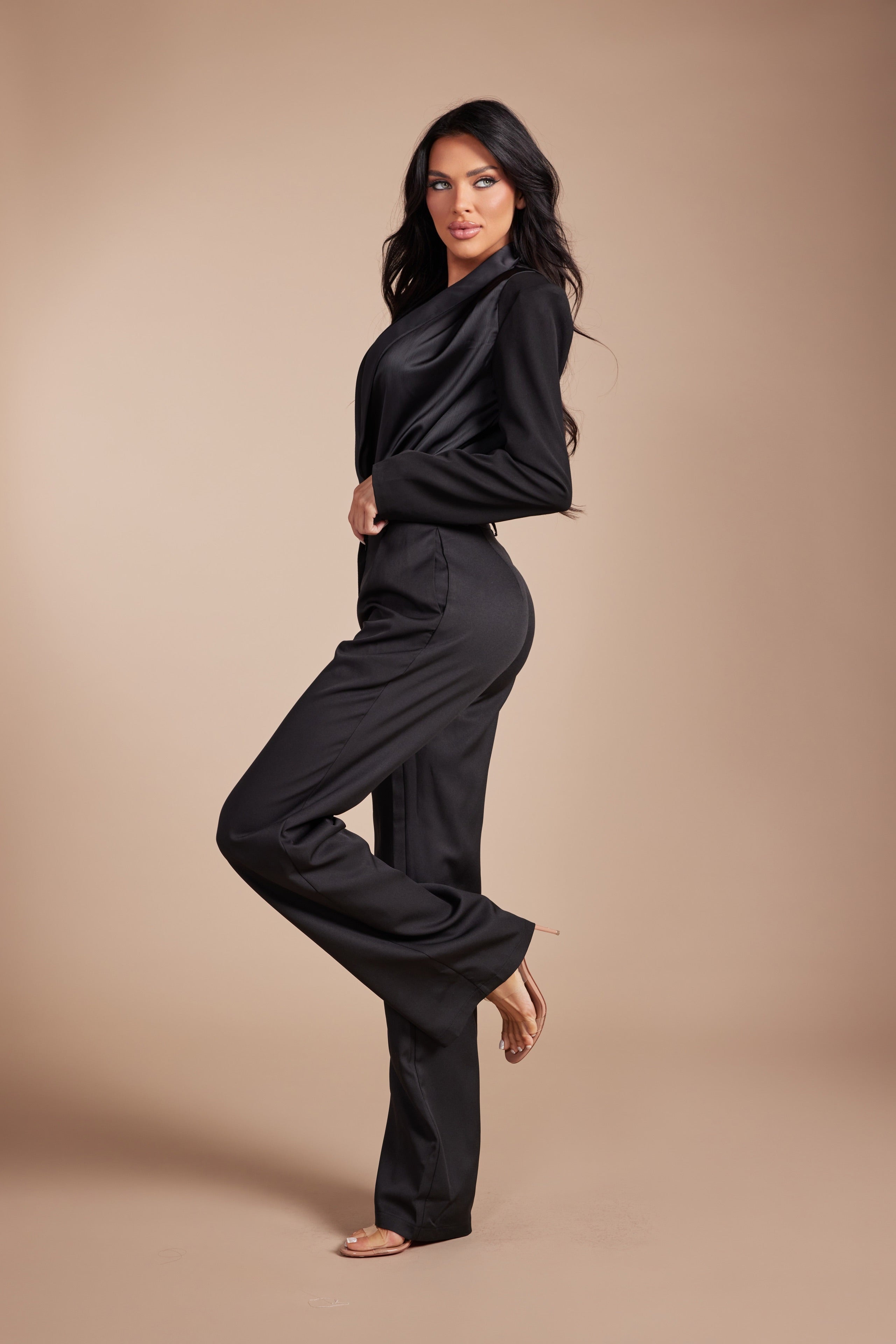 Luxe Satin Shawl Collar Blazer-Style Bodysuit
