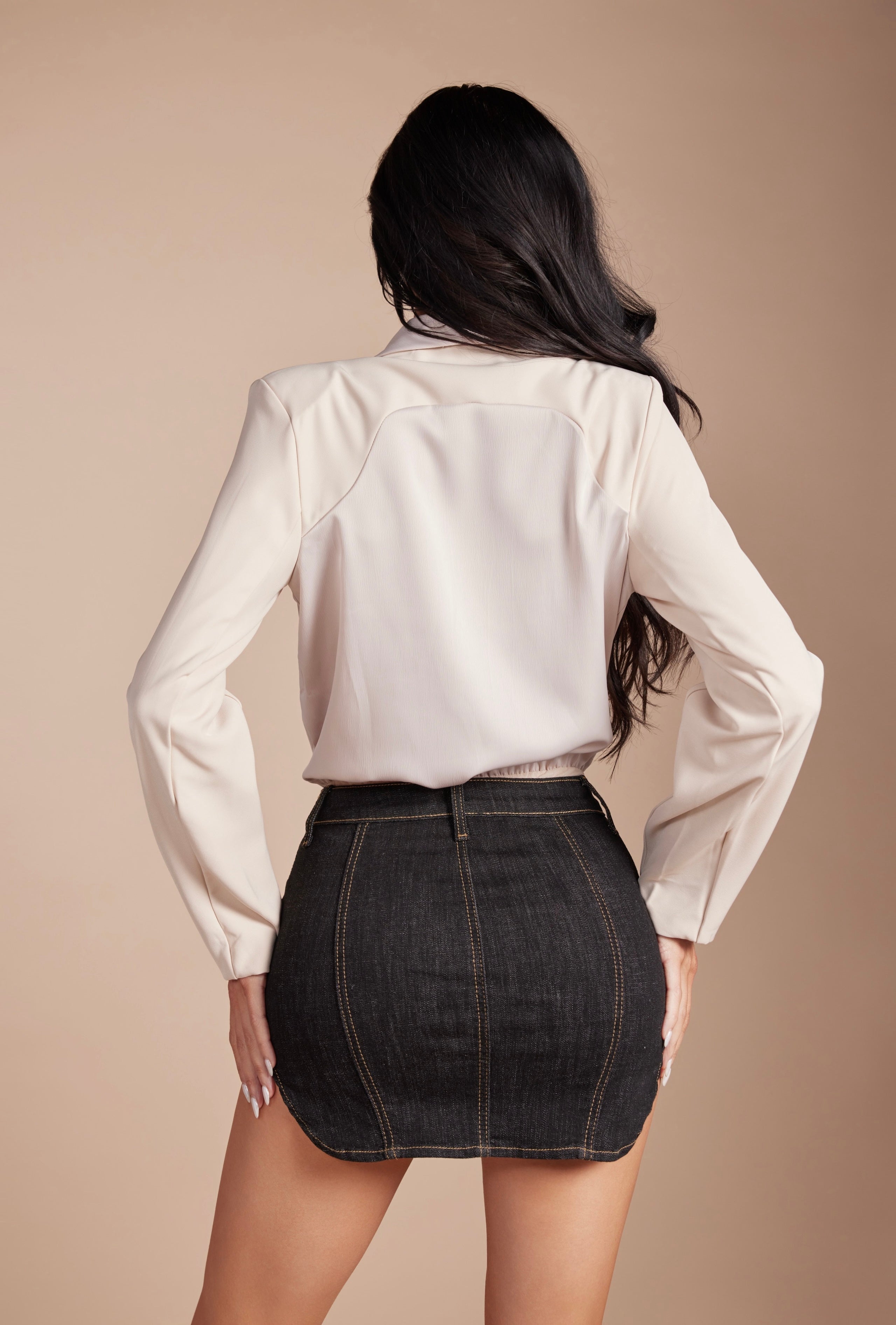 Luxe Satin Shawl Collar Blazer-Style Bodysuit