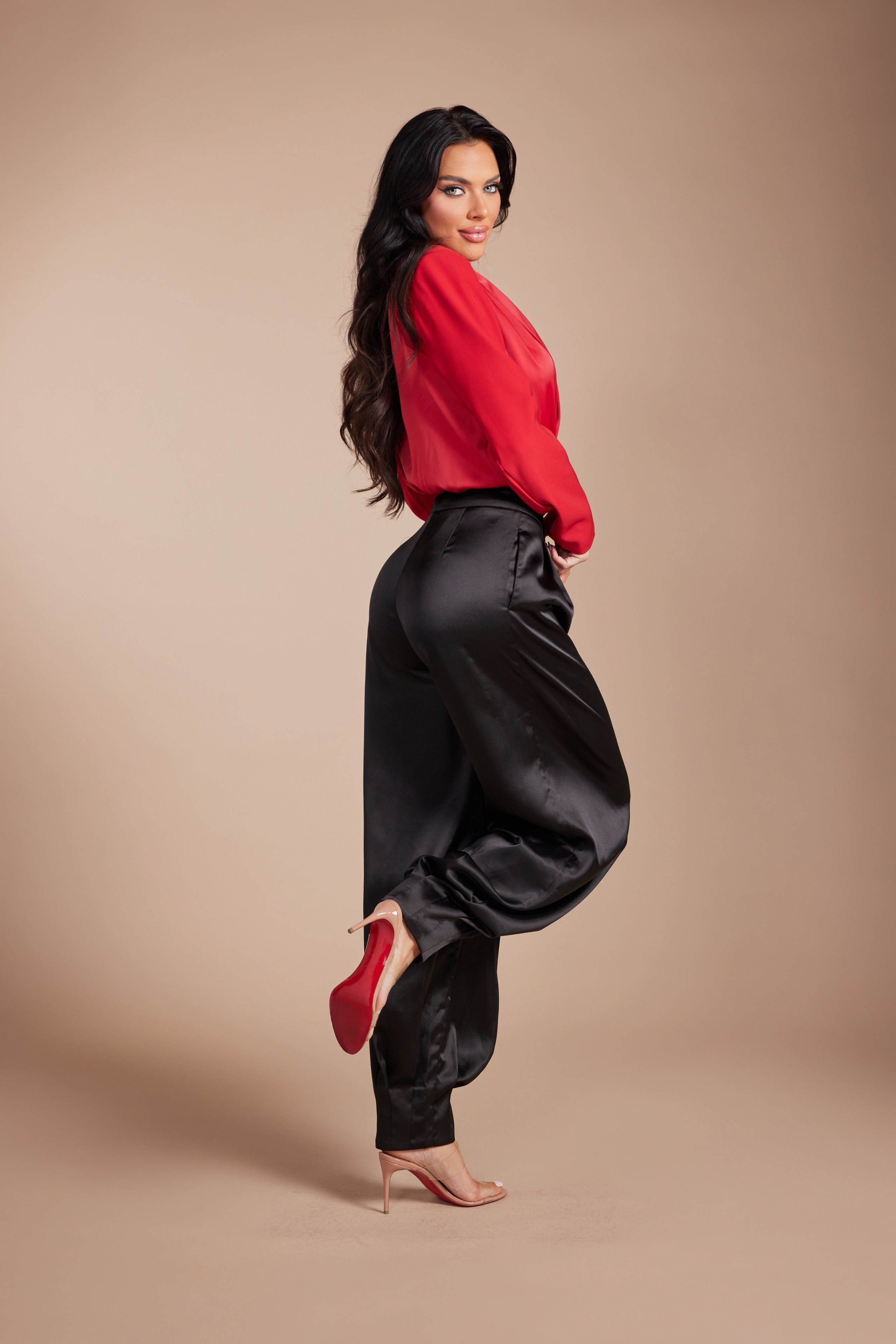 Luxe Satin Shawl Collar Blazer-Style Bodysuit