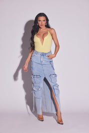 Denim Cargo Maxi Skirt