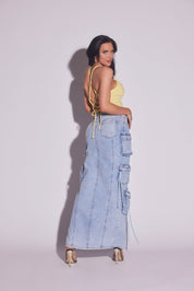 Denim Cargo Maxi Skirt