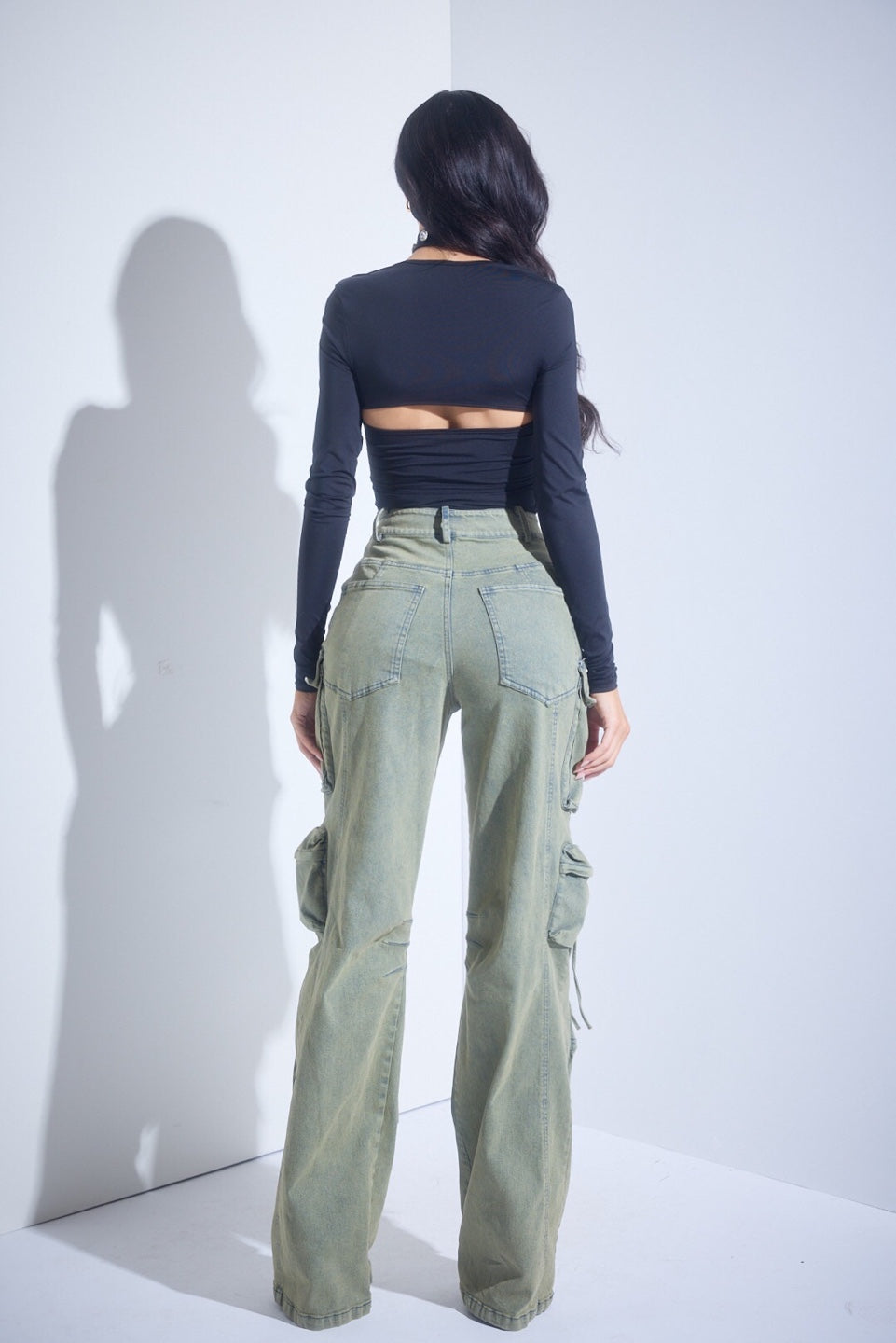 Green Wash Denim Cargo Jeans