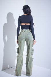 Green Wash Denim Cargo Jeans