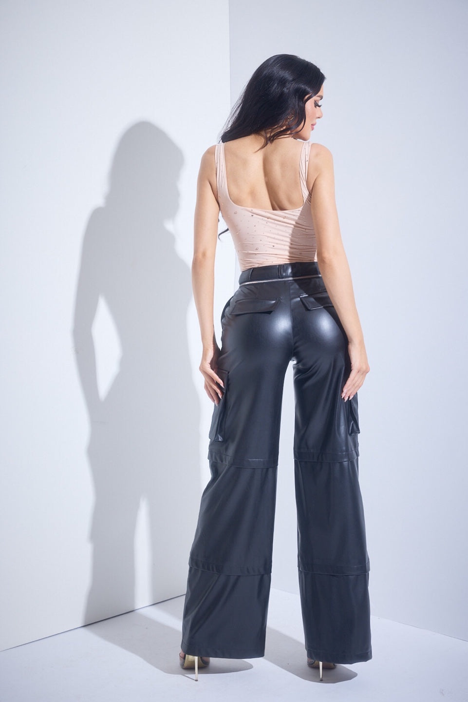 Faux Leather Moto Cargo Pants