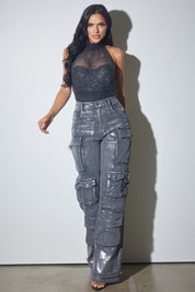 Metallic Foil Cargo Denim