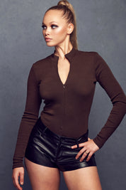 Long Sleeve Ribbed Stretch Bodysuit