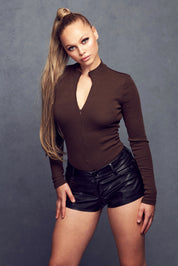 Long Sleeve Ribbed Stretch Bodysuit