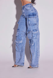 Best Seller Cargo Denim Jeans Acid  Wash