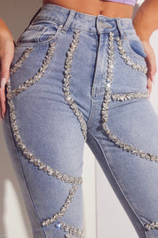 Rhinestone Pattern Skinny Jeans