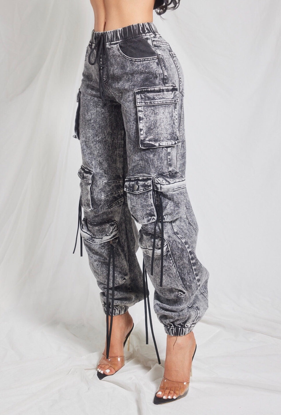 Acid Wash Cargo Jogger Denim