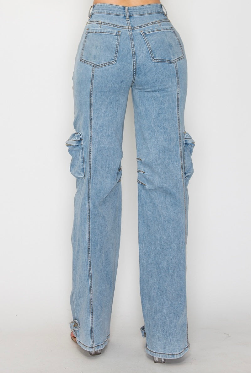 Jent Louis Zip slit Cargo Denim Pants