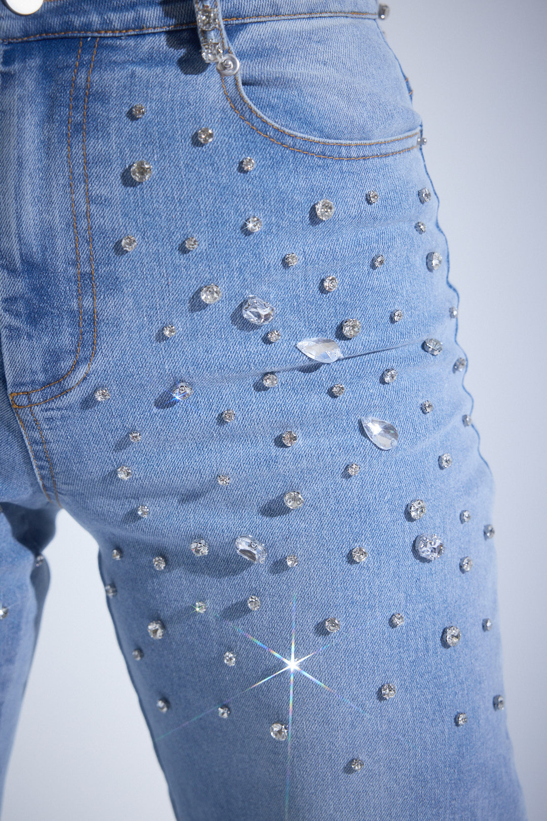 High Rise Rhinestone Denim Pants