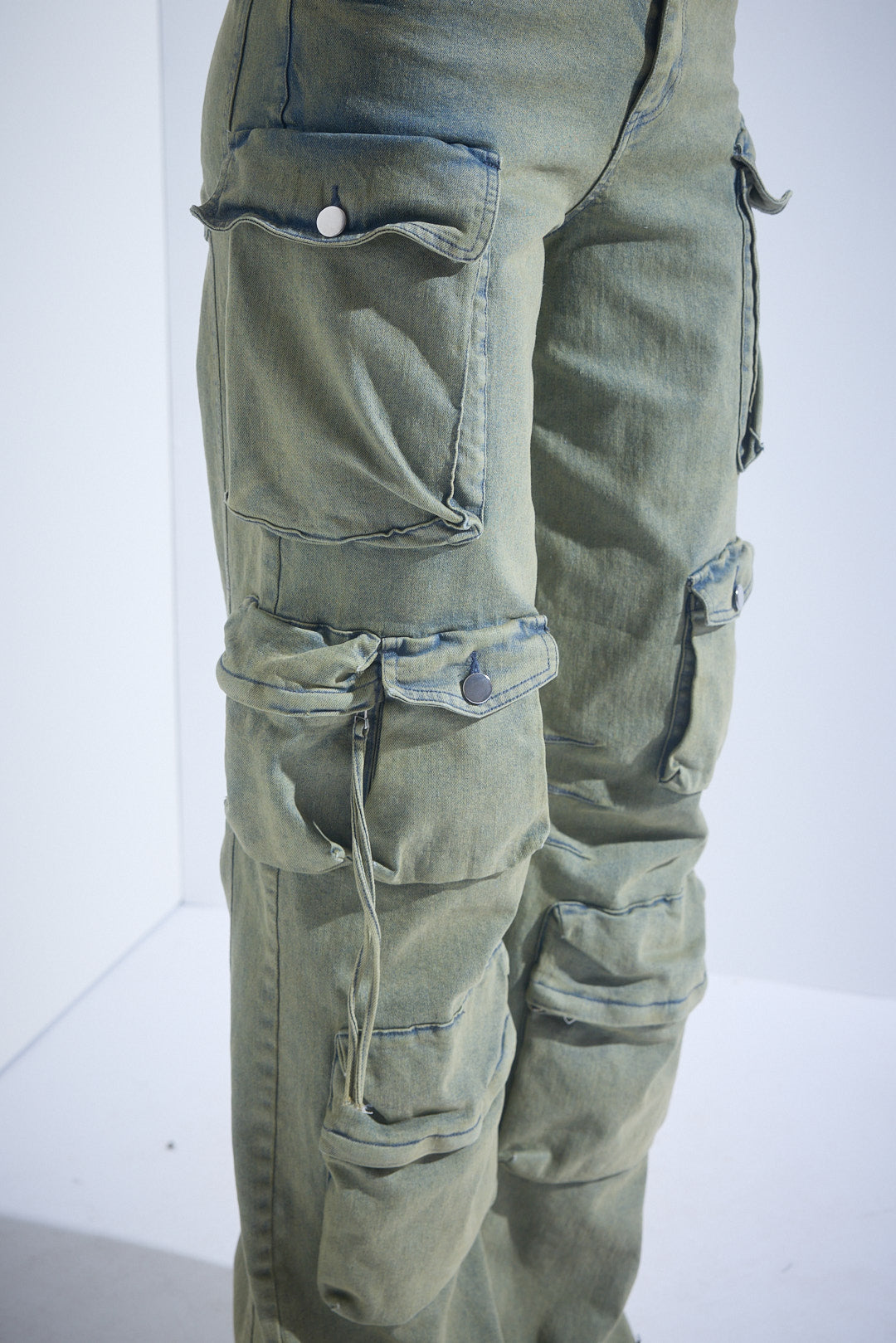 Green Wash Denim Cargo Jeans