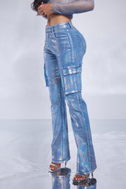 Metallic Foil Straight Leg Denim