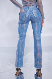 Metallic Foil Straight Leg Denim