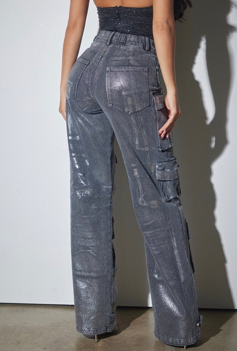 Metallic Foil Cargo Denim