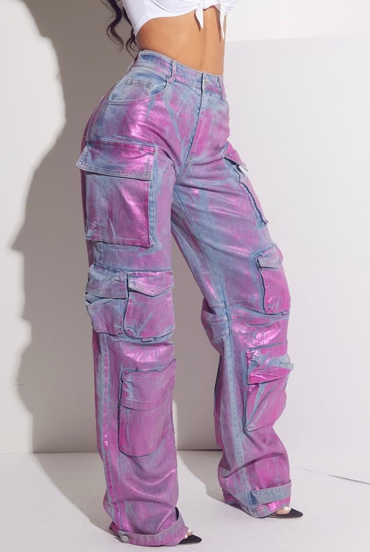 Metallic Foil Cargo Denim