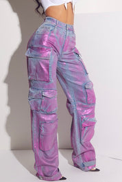 Metallic Foil Cargo Denim