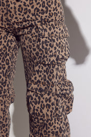 Animal Print Straight Leg Cargo Denim