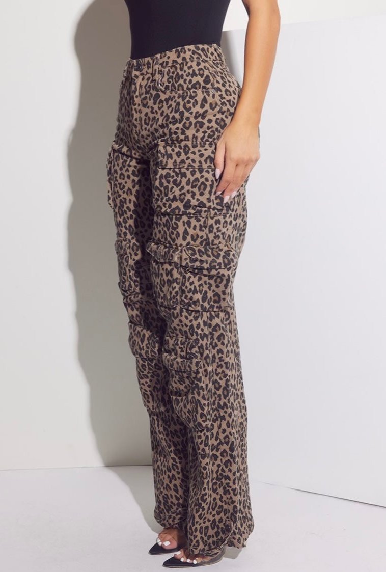 Animal Print Straight Leg Cargo Denim