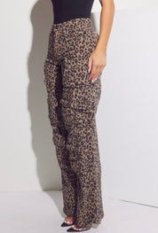 Animal Print Straight Leg Cargo Denim