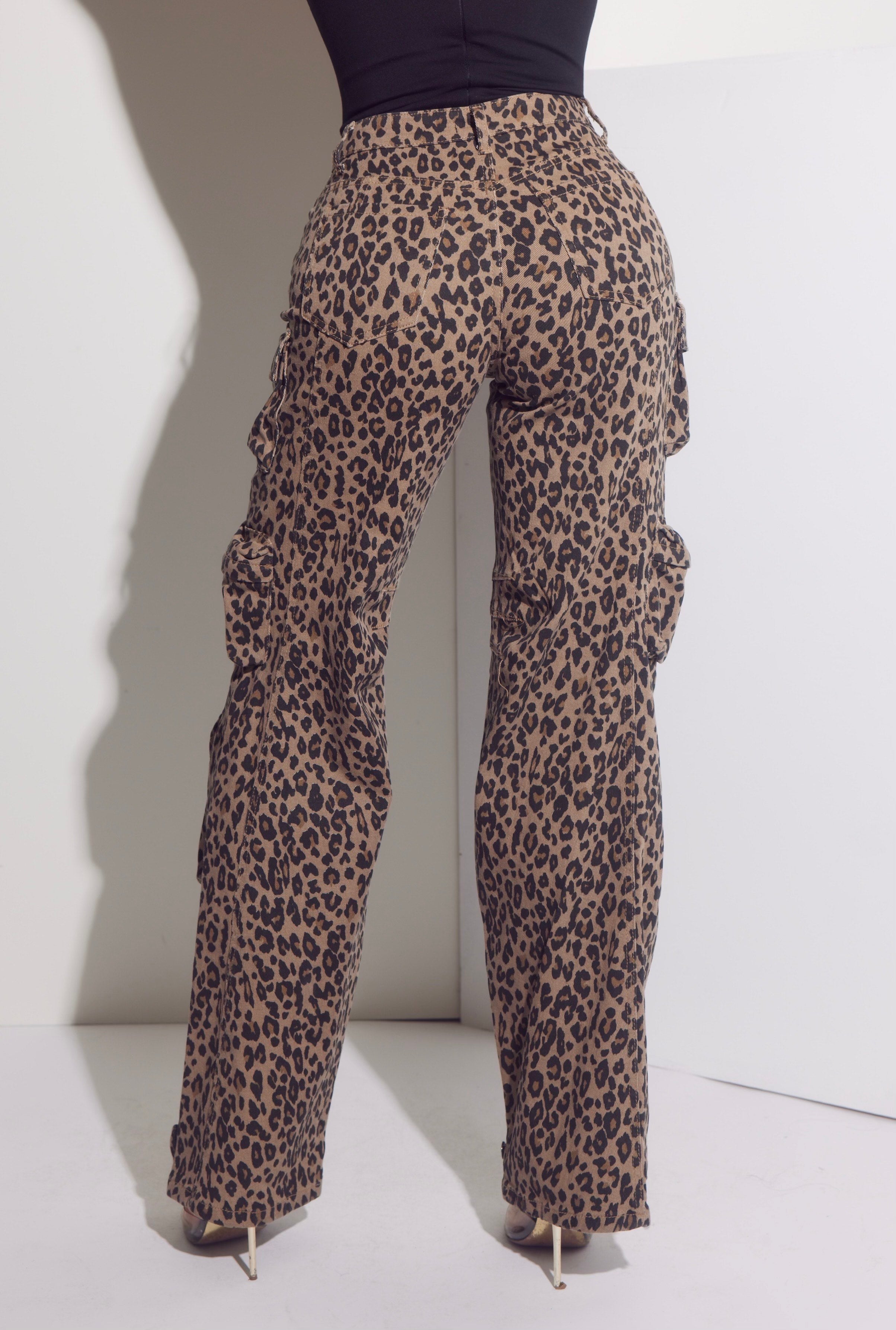 Animal Print Denim Cargo Jeans