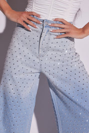 Studded Wide High Rise Denim Jeans