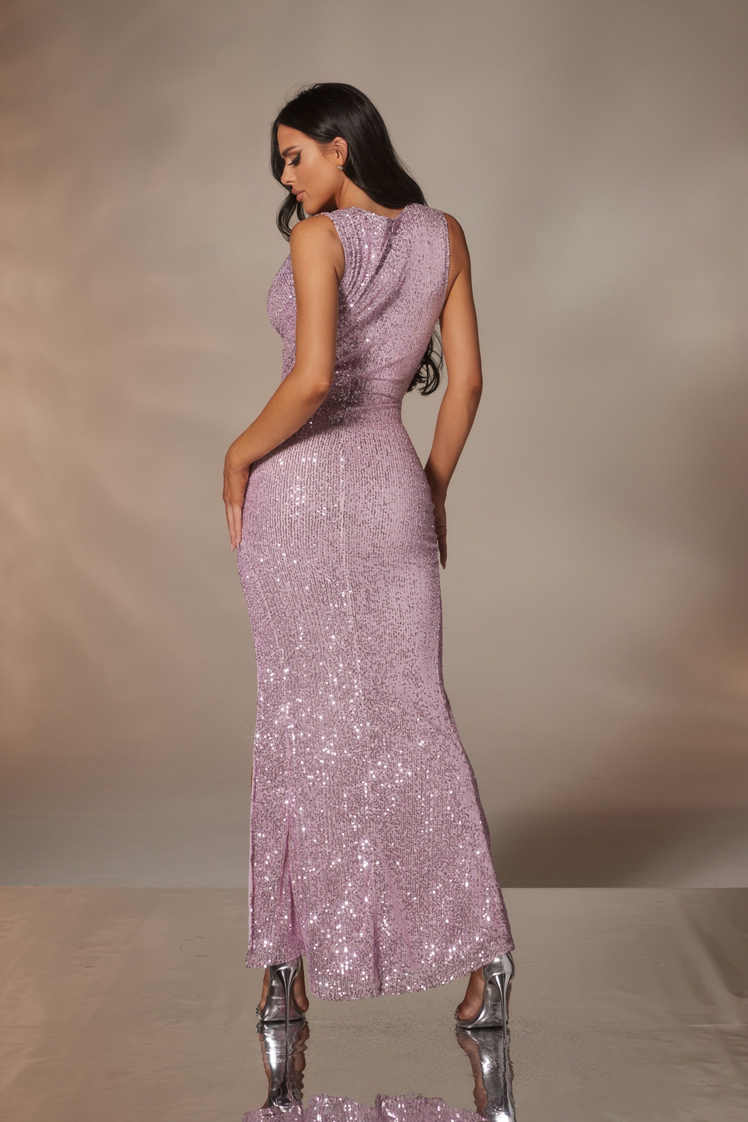 Sequin Cowl Neck Maxi Gown