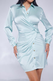 Long Sleeve Front Twist Satin Dress