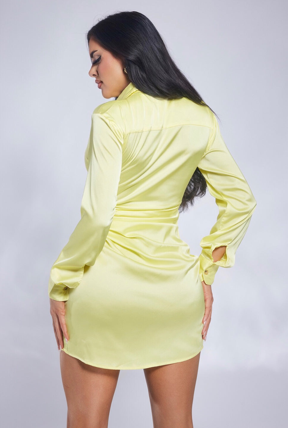 Long Sleeve Front Twist Satin Dress