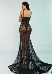 Sheer Lace Bustier Mermaid Gown