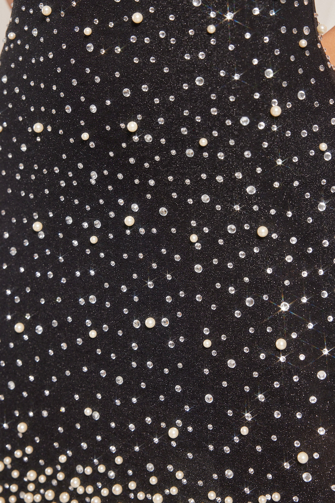 Sleeveless Rhinestone Pearl Lurex Mini Dress