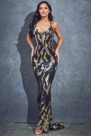 Sleeveless Sequin Print Formal Maxi Dress