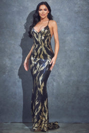 Sleeveless Sequin Print Formal Maxi Dress