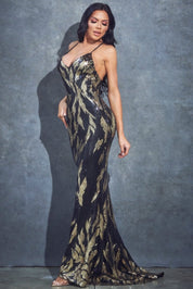 Sleeveless Sequin Print Formal Maxi Dress