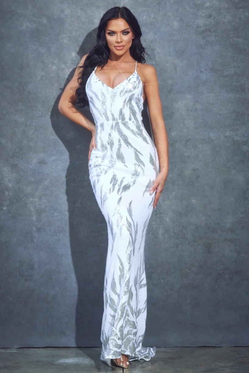 Sleeveless Sequin Print Formal Maxi Dress