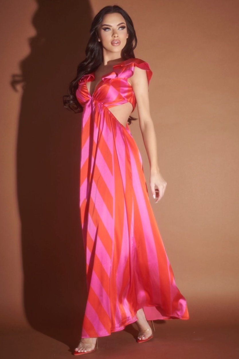 Satin Print Maxi Dress