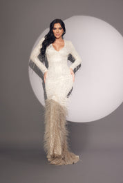 Ostrich Feather Sequin Maxi Gown