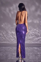 Sequin Halter Cutout Maxi Dress