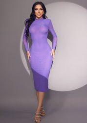 Long Sleeve Mesh Rhinestone Midi Dress