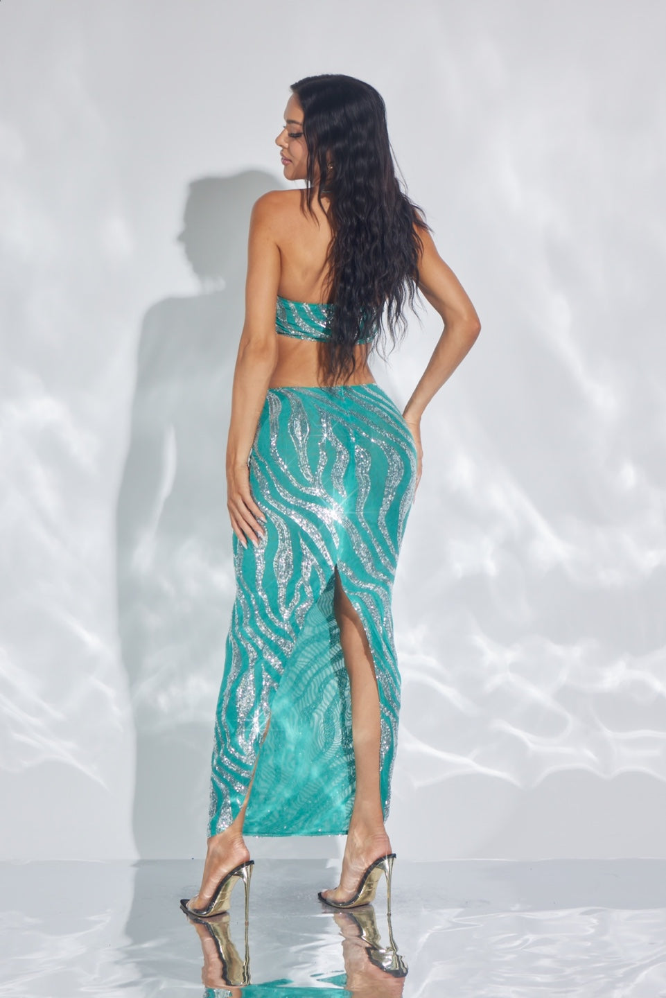 High Stretch Sequin Mesh Long Dress