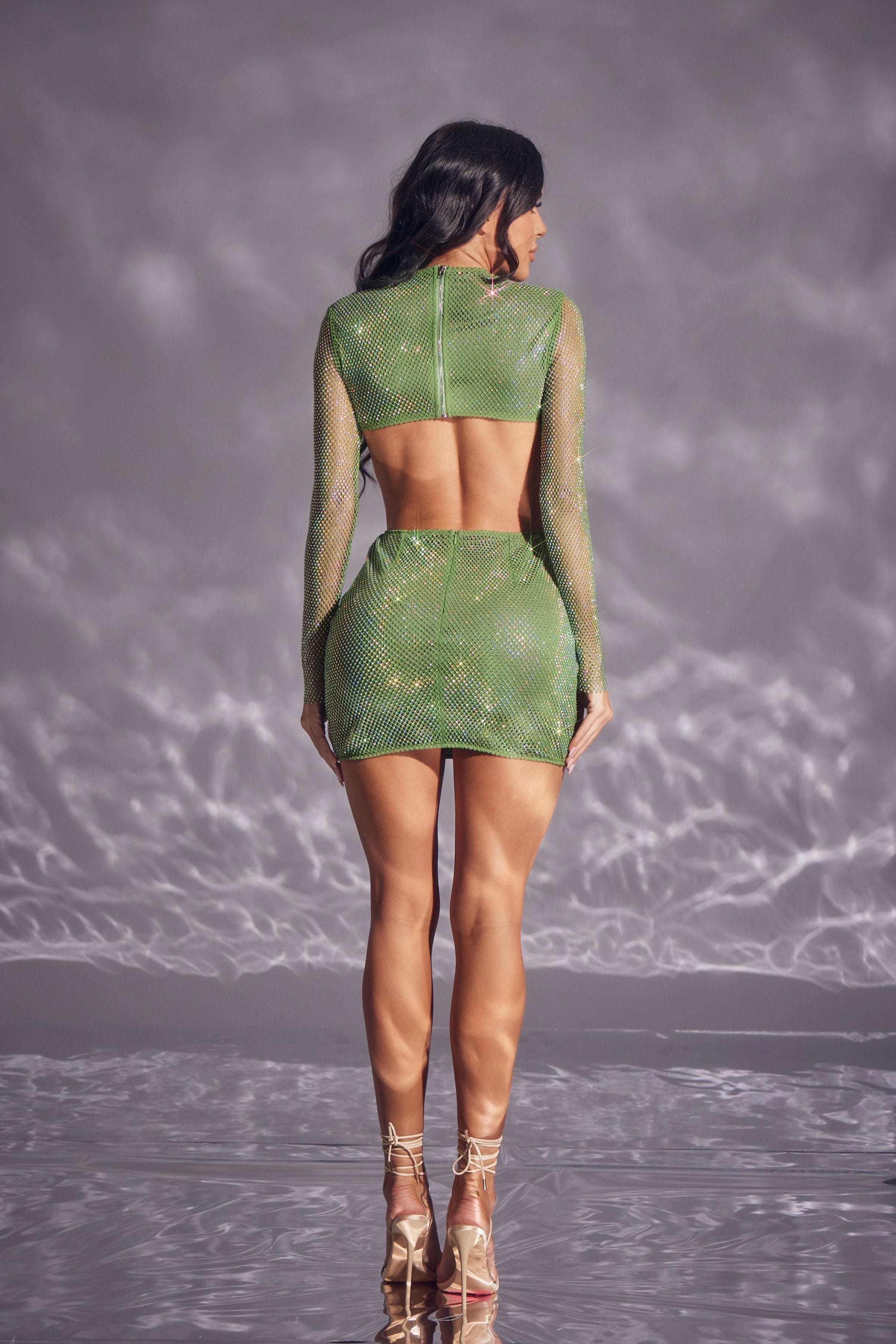 VL Midnight Bloom Crystal Mesh Dress