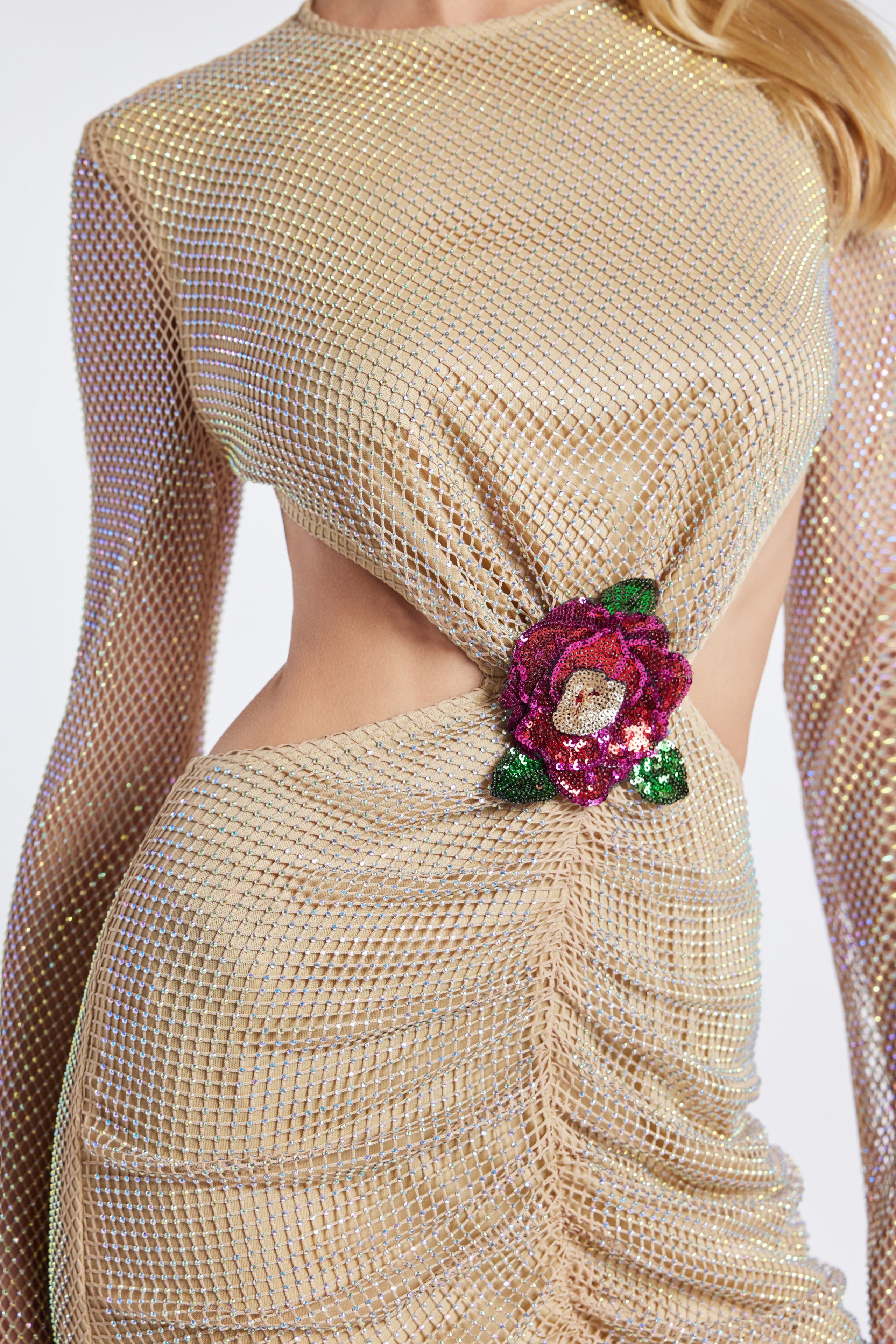 VL Midnight Bloom Crystal Mesh Dress