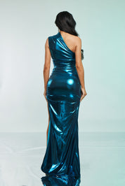 Metallic One Shoulder Maxi Dress