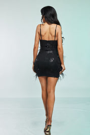 Ostrich Feather Rhinestone Mini Dress