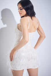 Ostrich Feather Rhinestone Mini Dress