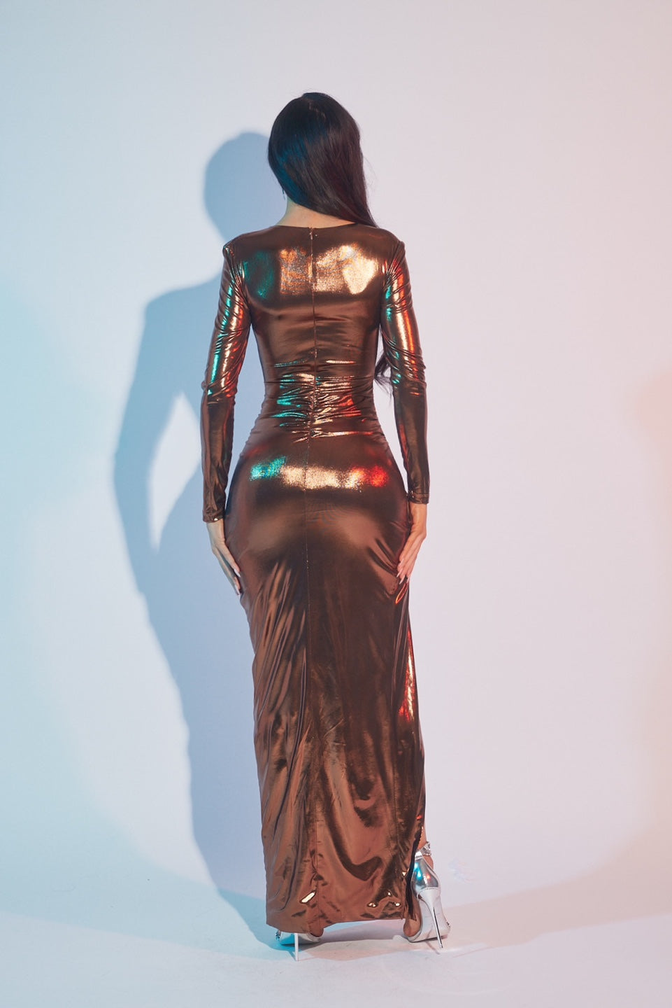 long sleeve metallic dress Long Sleeve Metallic Cocktail Dress – Ver Luisant